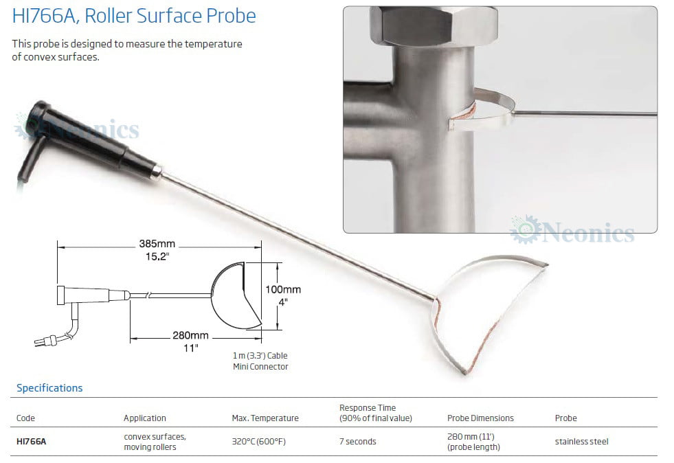โพรบวัดอุณหภูมิเทอร์โมคัปเปิ้ล (Thermocouple Probe) รุ่น HI766A (Roller Surface)